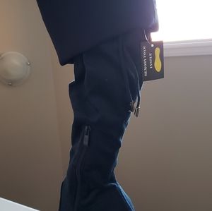 Navy long boots with heel